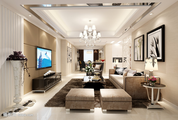 現代簡約風客廳室內效果圖與家具設計